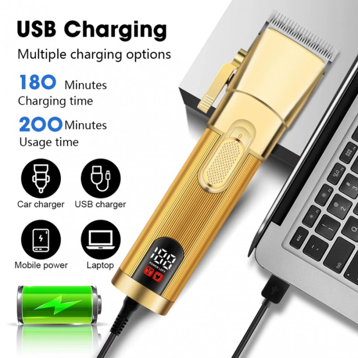 Masina de Tuns Profesionala Gemmy GM8030, Lame Inox, Ecran LCD, USB-C, Acumulator Li-Ion [5]