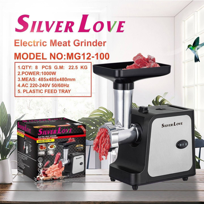 Masina Electrica de Tocat Carne, Putere 1000W, Functie Reverse, Accesorii Carnati si Kebbe, Silver Love [2]