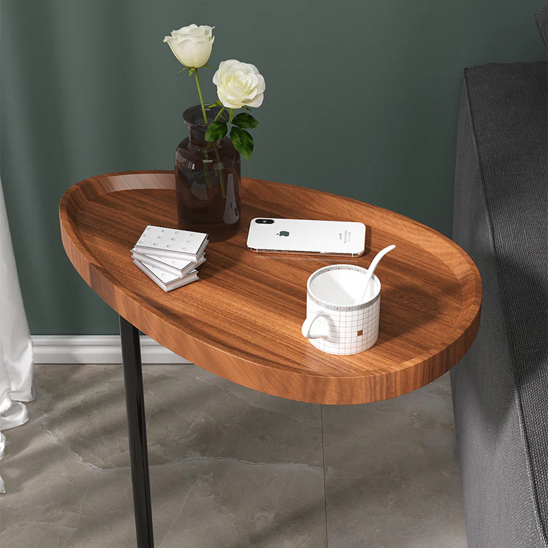 Masuta de cafea design nordic cu picior metalic, maro, 40x30x70cm [3]
