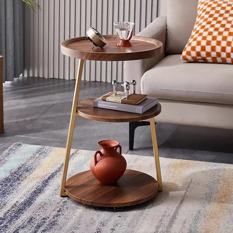 Masuta de cafea pentru living cu 3 polite rotunde, MDF, 62cm, negru/wenge [8]