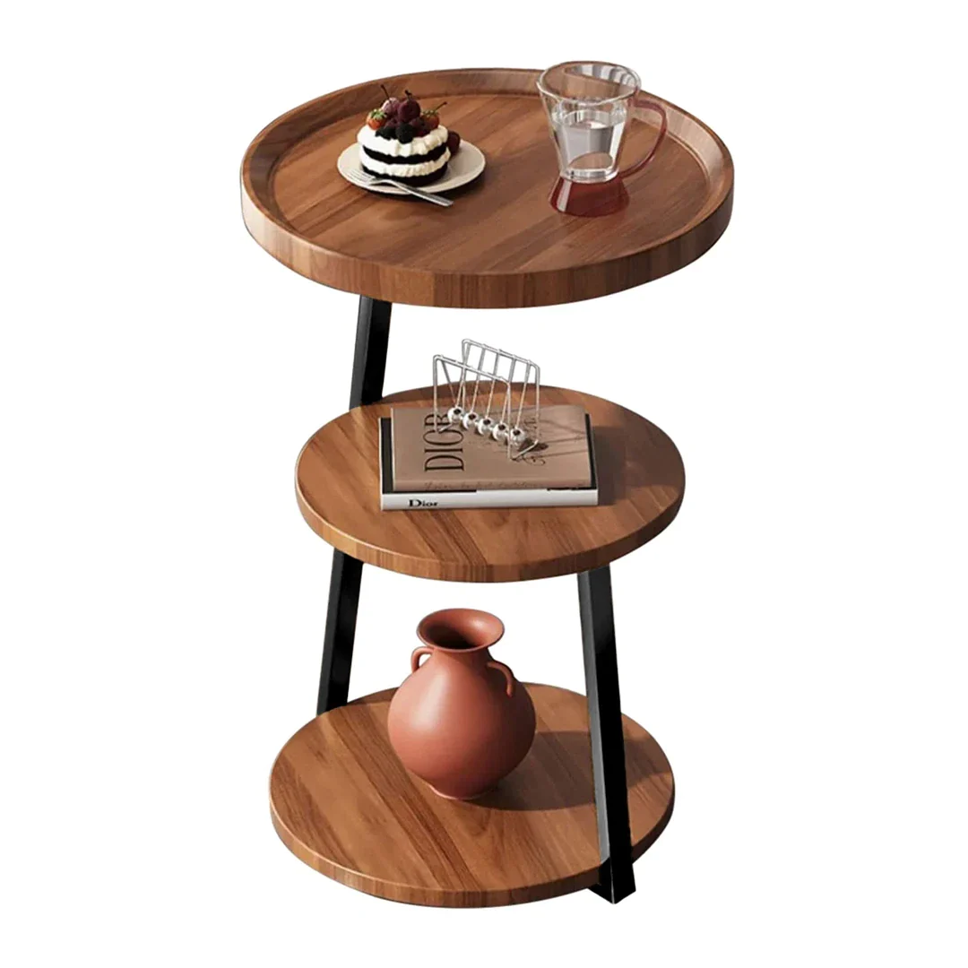 Masuta de cafea pentru living cu 3 polite rotunde, MDF, 62cm, negru/wenge [2]