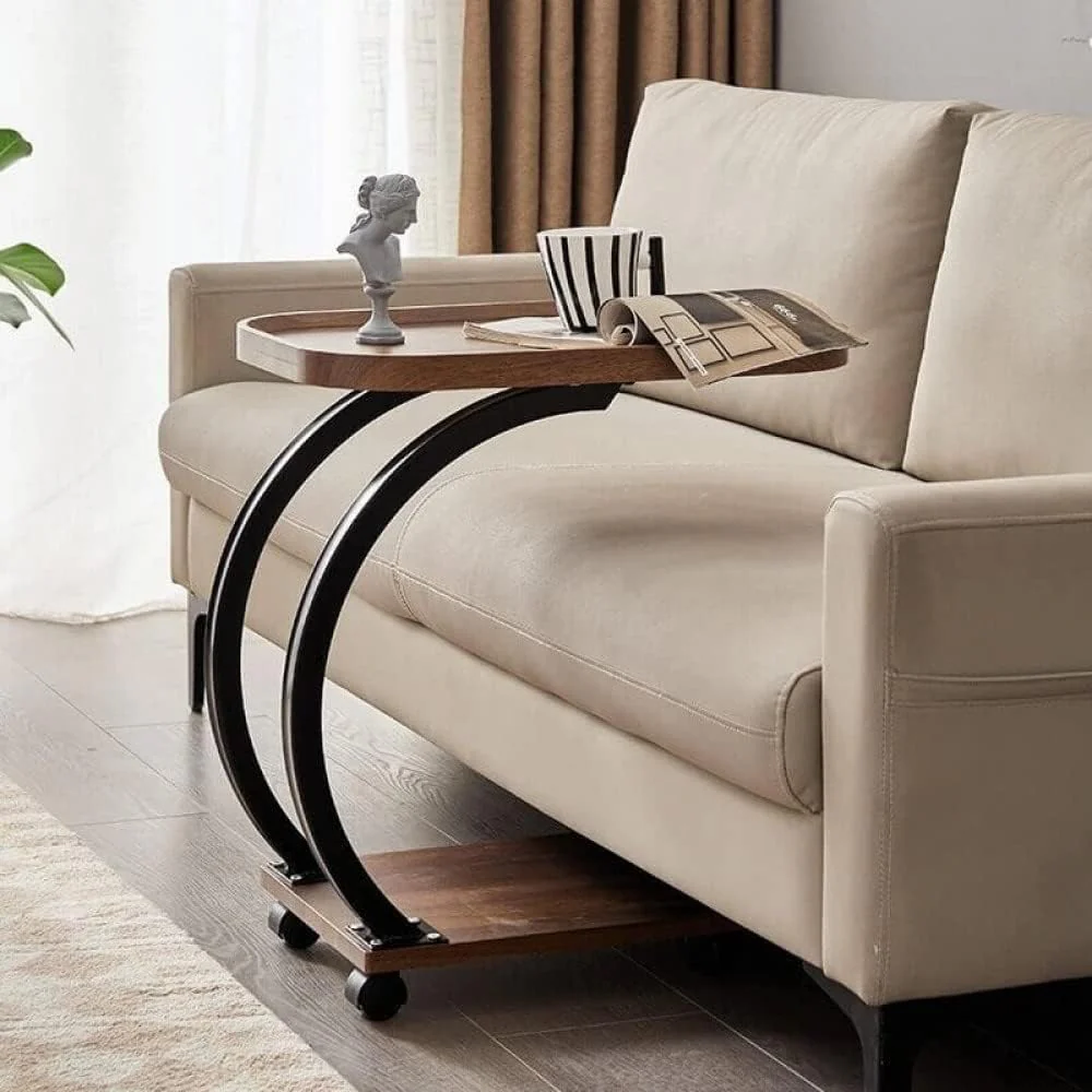 Masuta de cafea pentru living, design nordic, cu 2 niveluri, cu roti 52x34x60cm [4]