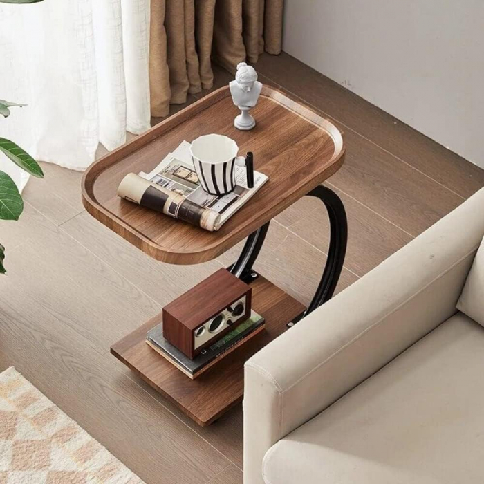 Masuta de cafea pentru living, design nordic, cu 2 niveluri, cu roti 52x34x60cm [2]