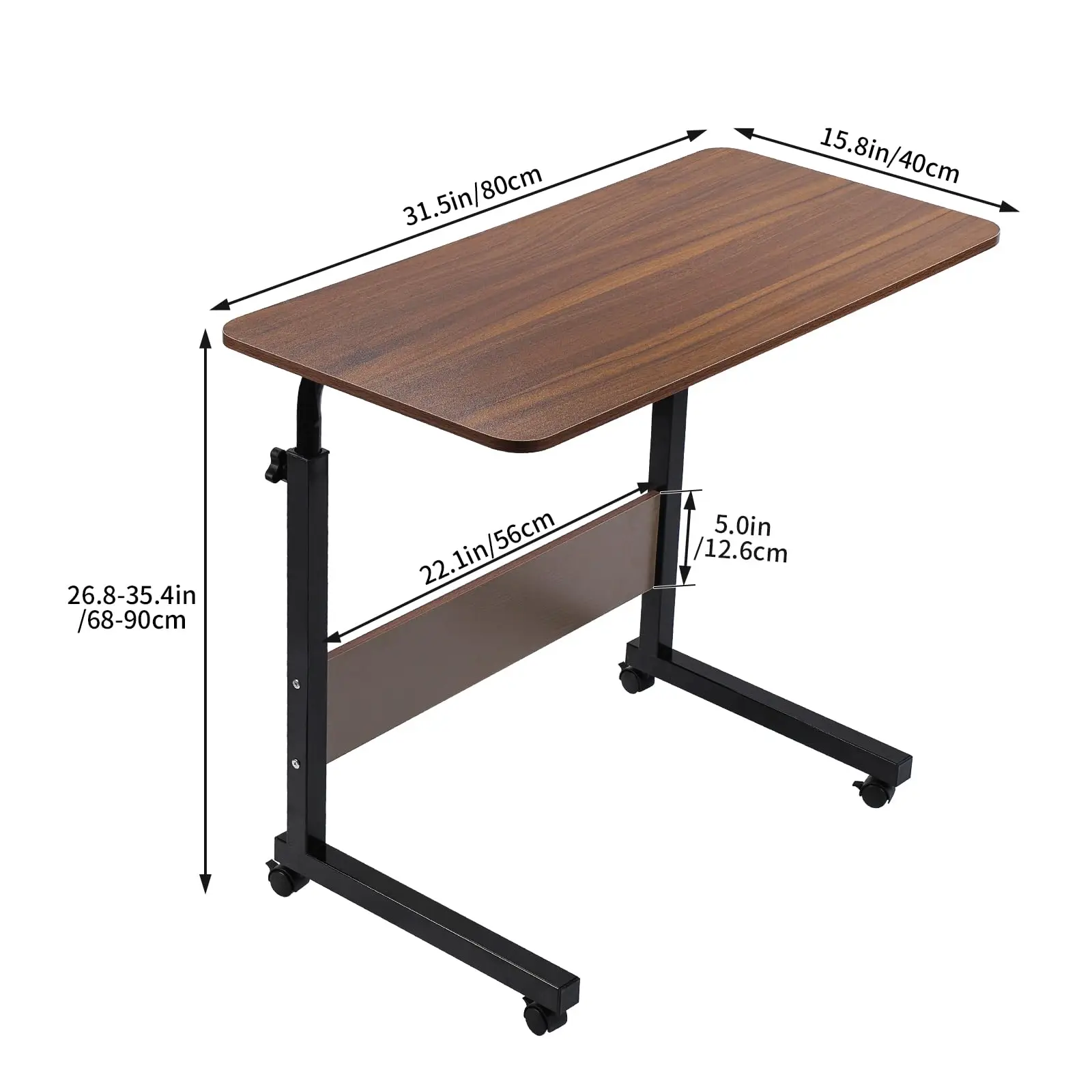 Masuta Laptop Reglabila cu Roti pentru Canapea si Pat, Blat Lemn, Cadru Metalic, Inaltime Ajustabila 68–90 cm [6]