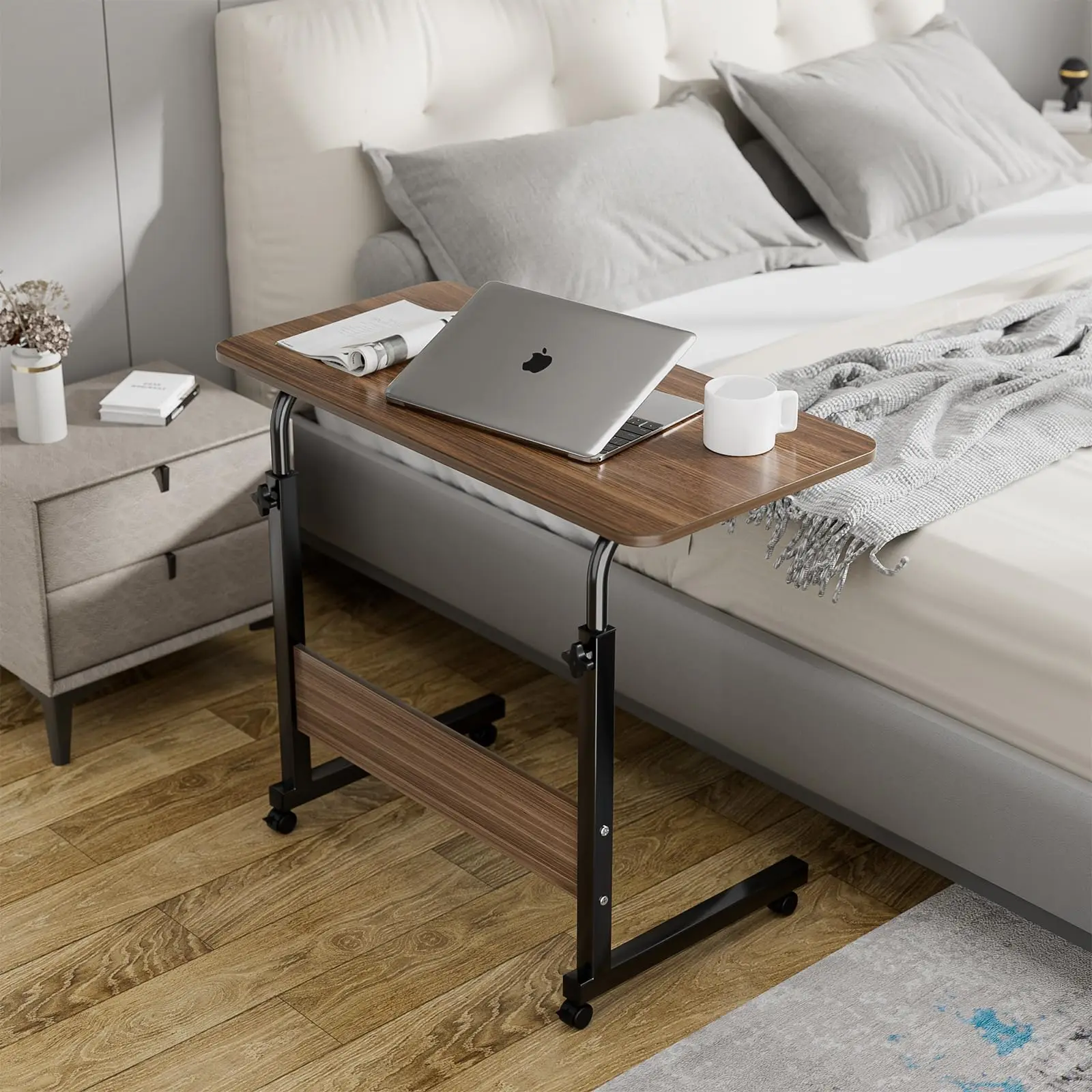 Masuta Laptop Reglabila cu Roti pentru Canapea si Pat, Blat Lemn, Cadru Metalic, Inaltime Ajustabila 68–90 cm [5]