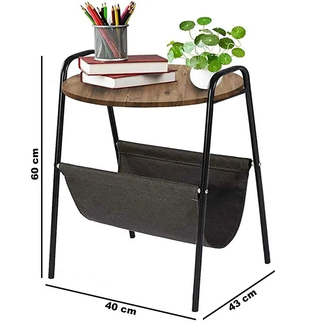 Masuta moderna cu spatiu depozitare, blat lemn si cadru metalic, 60 cm [7]