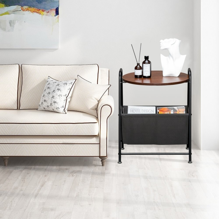 Masuta moderna cu spatiu depozitare, blat lemn si cadru metalic, 60 cm [9]