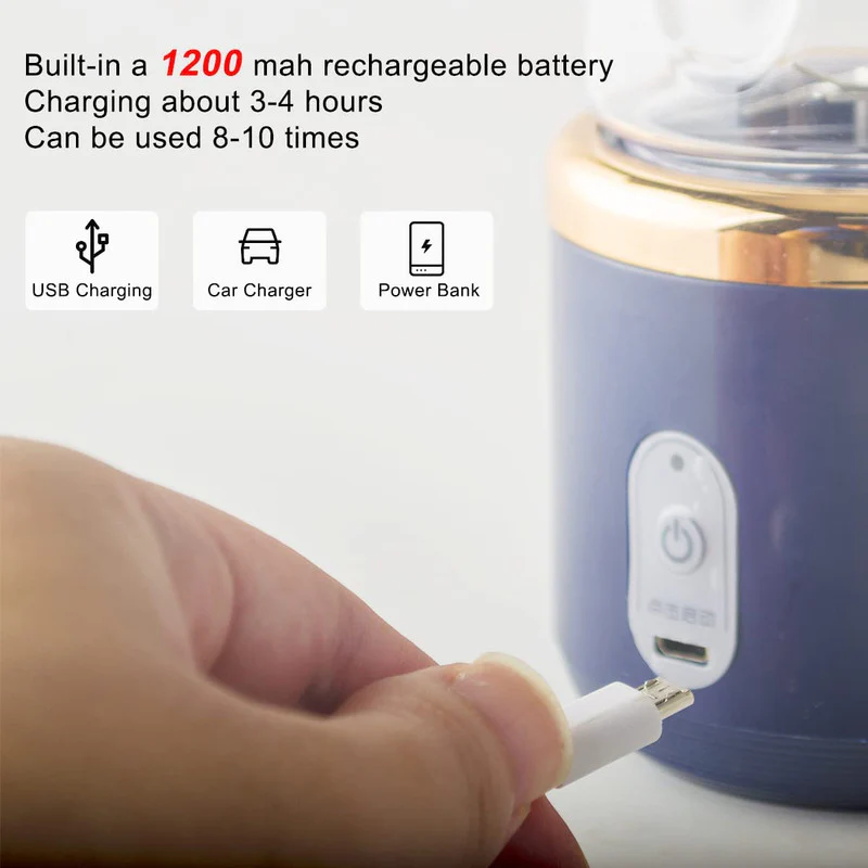 Mini Blender Portabil Electric, Cu Acumulator, 2 Recipiente, 6 Lame 3D, 300 ml, 40W, Capac Inclus [6]