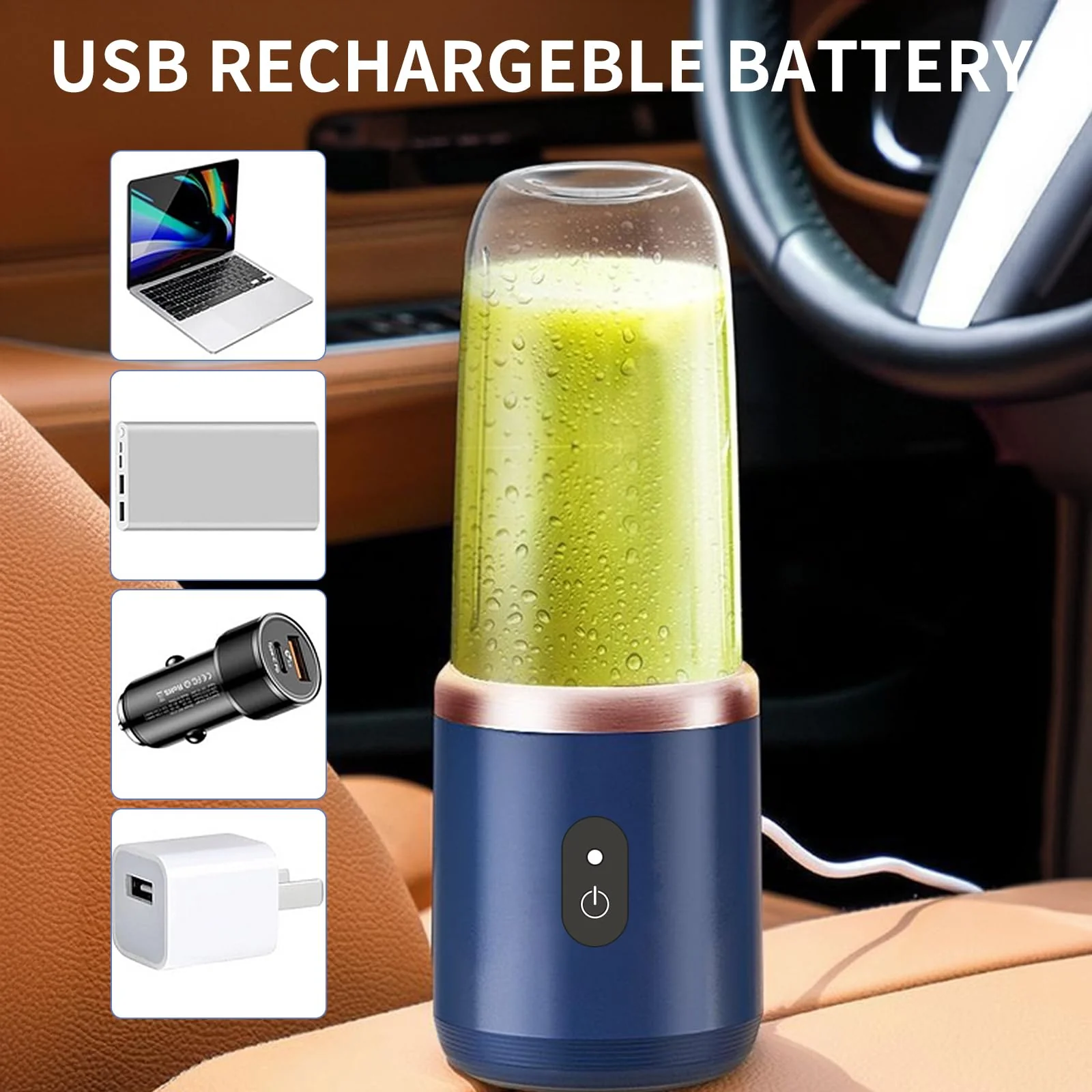 Mini Blender Portabil Electric, Cu Acumulator, 2 Recipiente, 6 Lame 3D, 300 ml, 40W, Capac Inclus [13]