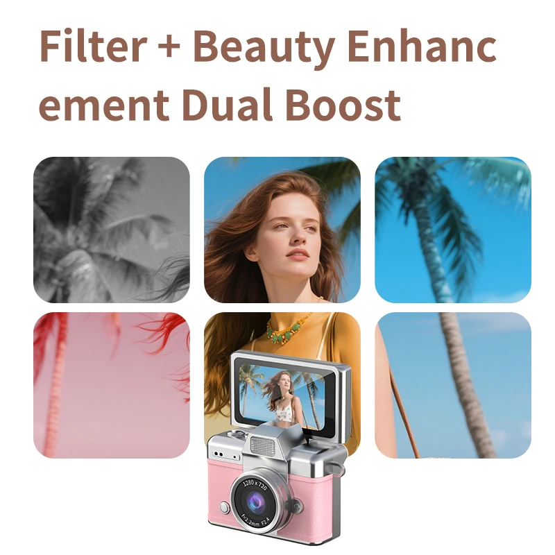Mini Camera Foto Digitala Retro, Foto si Video Full HD, Ecran Flip 180°, Blitz Integrat, Ultra Portabila [14]