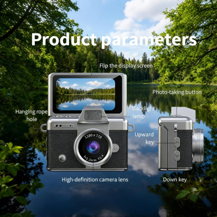 Mini Camera Foto Digitala Retro, Foto si Video Full HD, Ecran Flip 180°, Blitz Integrat, Ultra Portabila [2]