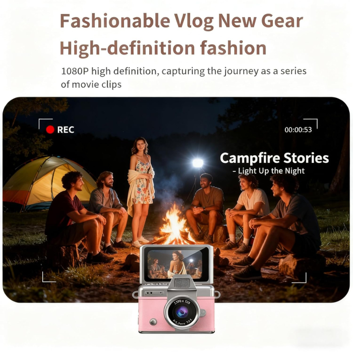 Mini Camera Foto Digitala Retro, Foto si Video Full HD, Ecran Flip 180°, Blitz Integrat, Ultra Portabila [11]