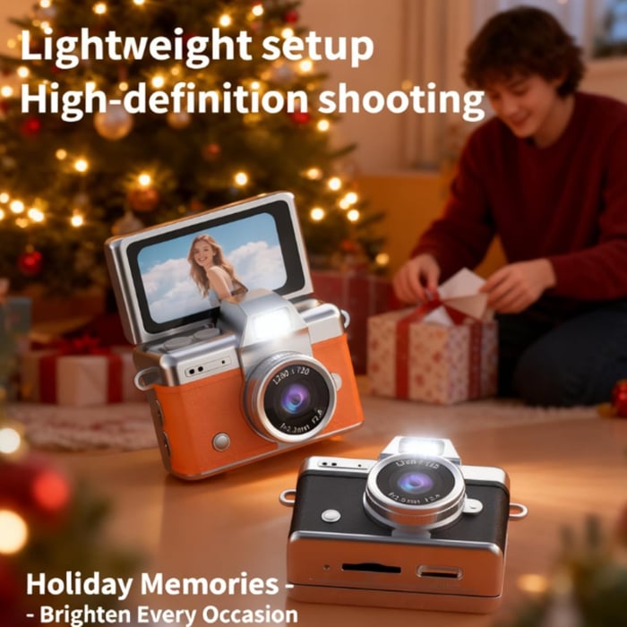 Mini Camera Foto Digitala Retro, Foto si Video Full HD, Ecran Flip 180°, Blitz Integrat, Ultra Portabila [4]
