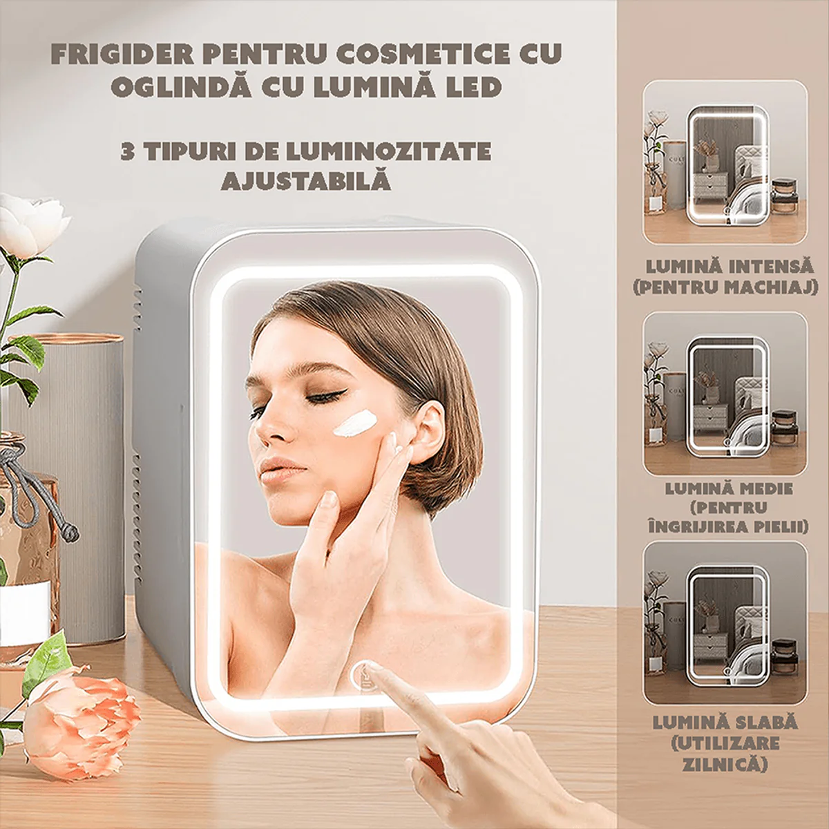 Mini Frigider pentru Cosmetice 4L cu Oglindă LED, Răcire și Încălzire, Alimentare 12V / 220V [3]