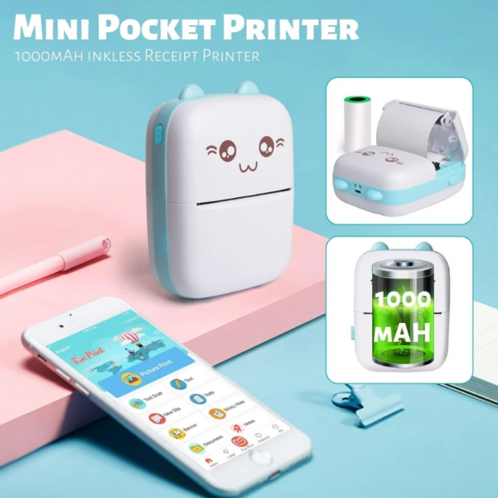Mini Imprimanta Termica Portabila Bluetooth, Imprimare APP, 1200 mAh, IOS si Android, 5 role incluse [5]