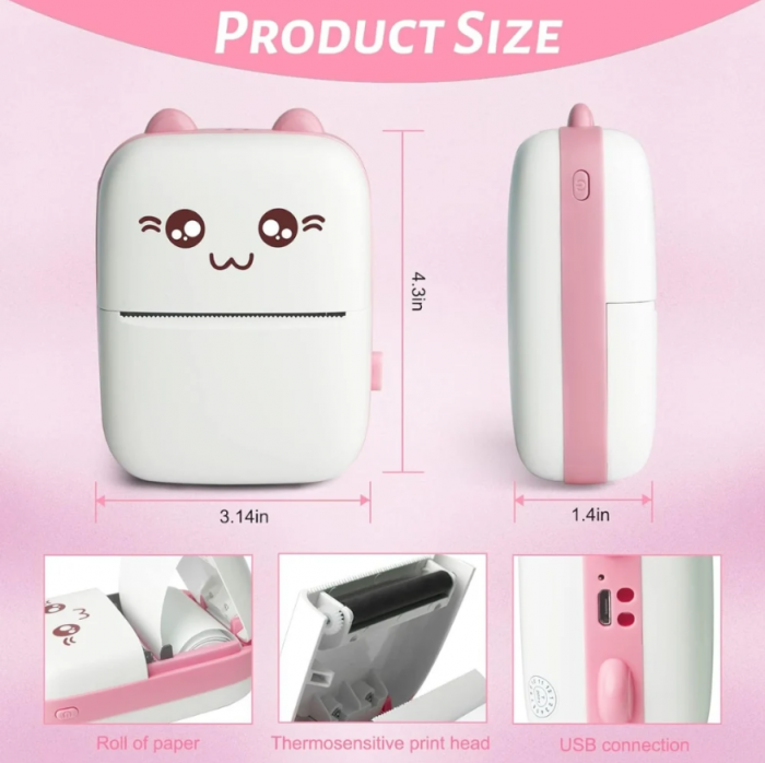 Mini Imprimanta Termica Portabila Bluetooth, Imprimare APP, 1200 mAh, IOS si Android, 5 role incluse [8]