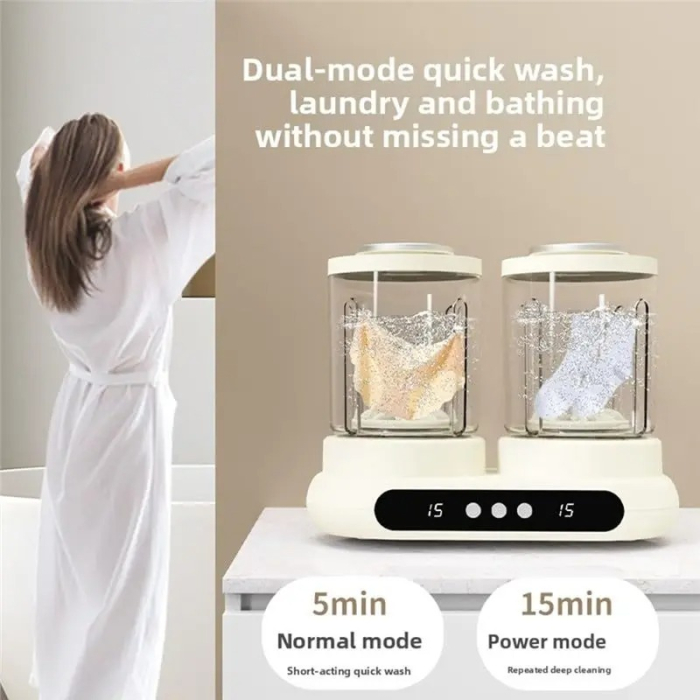 Mini Masina de Spalat cu Doua Cuve Separate, Capacitate 3L, Spalare Delicata pentru Lenjerie, Haine Bebelusi, Textile mici [4]