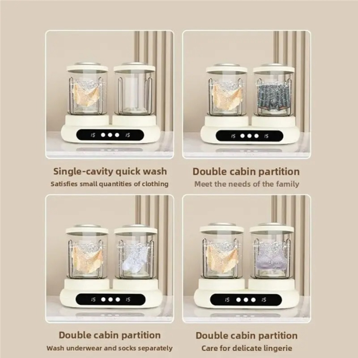 Mini Masina de Spalat cu Doua Cuve Separate, Capacitate 3L, Spalare Delicata pentru Lenjerie, Haine Bebelusi, Textile mici [5]