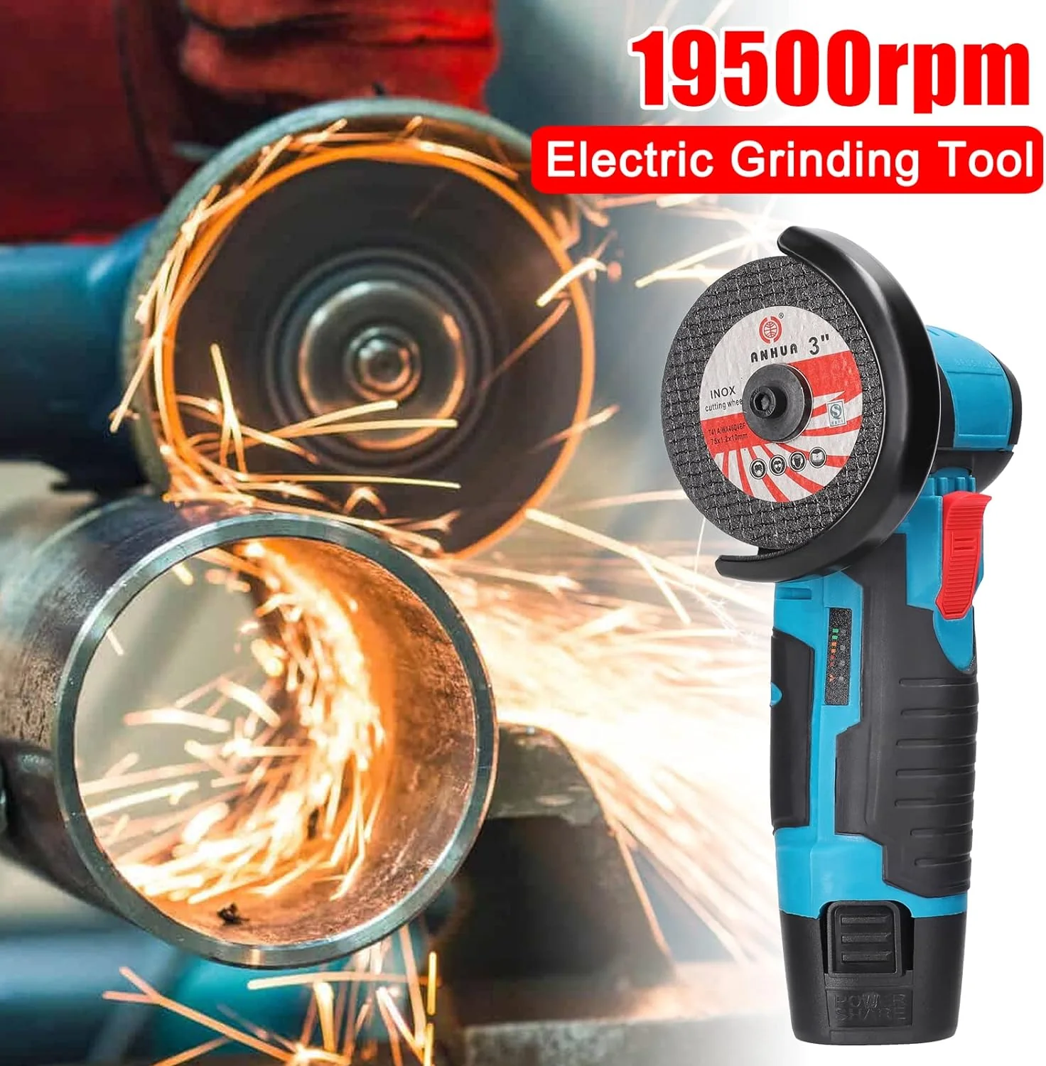 Mini Polizor unghiular portabil cu 2 acumulatori si 2 discuri, 12V [8]