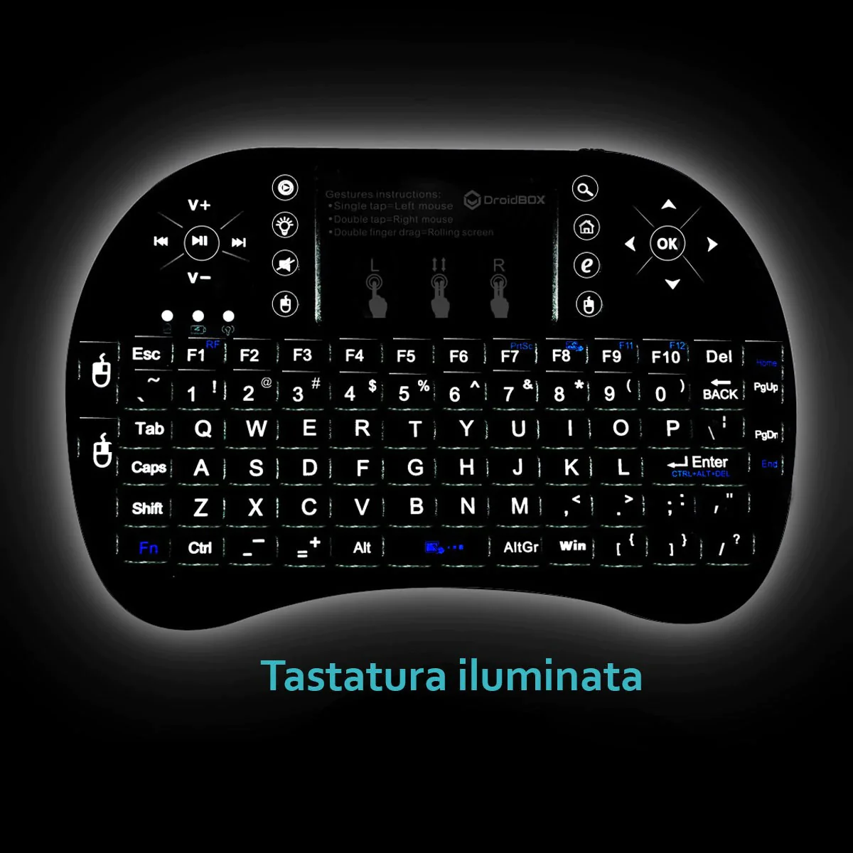 Mini tastatura wireless, cu touchpad, iluminata LED pentru PC, Laptop, Tableta, Xbox, Smart TV, Play Station, Raza 10m [8]