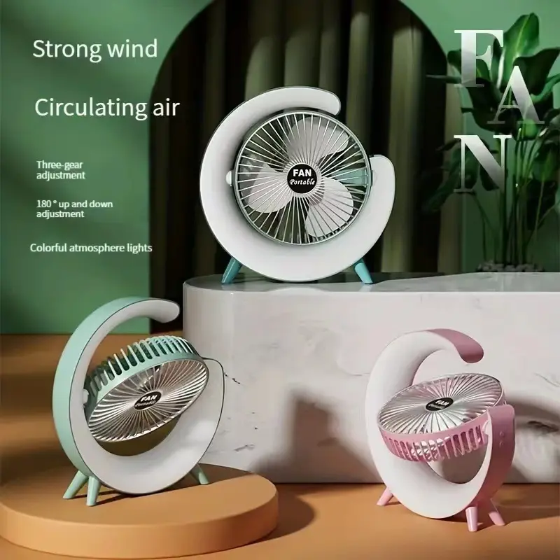 Mini ventilator de birou rotund cu LED RGB, 3 viteze, Reglabil [6]