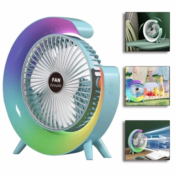 Mini ventilator de birou rotund cu LED RGB, 3 viteze, Reglabil [5]