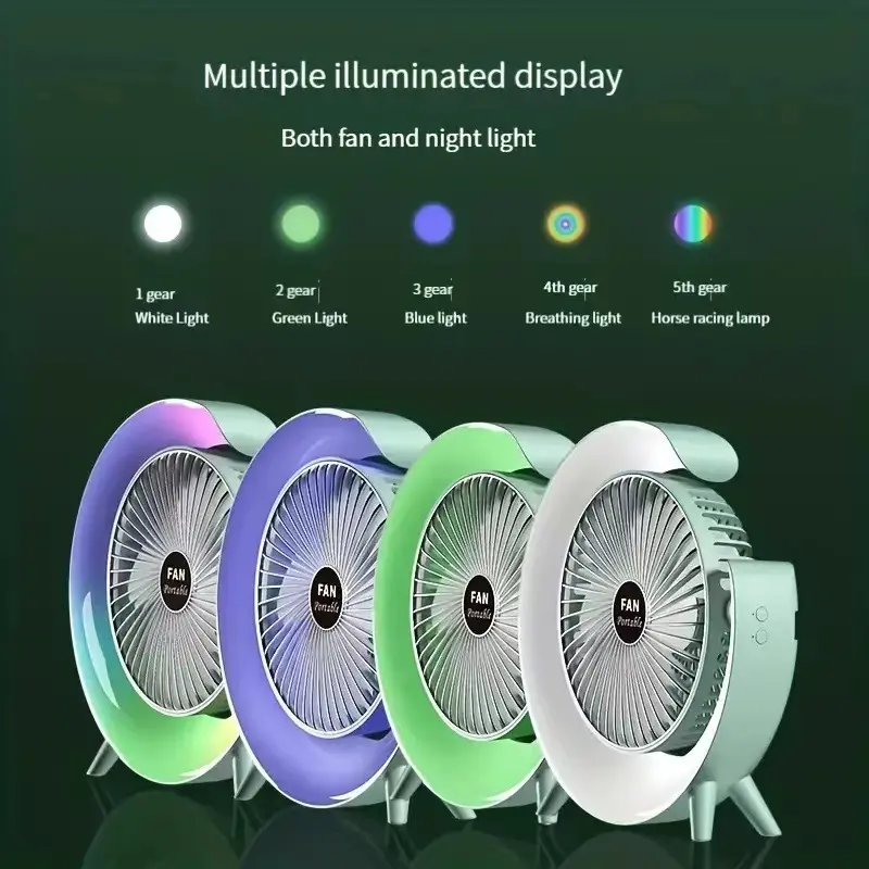 Mini ventilator de birou rotund cu LED RGB, 3 viteze, Reglabil [4]