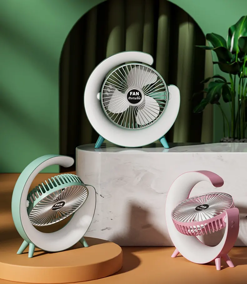 Mini ventilator de birou rotund cu LED RGB, 3 viteze, Reglabil [8]