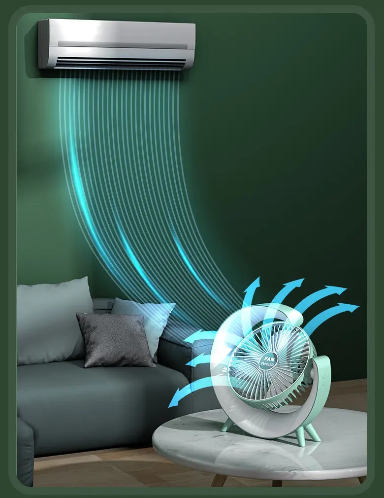 Mini ventilator de birou rotund cu LED RGB, 3 viteze, Reglabil [3]