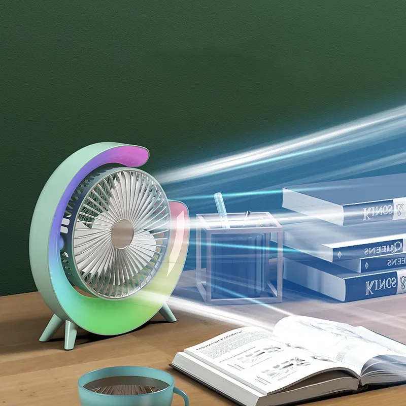 Mini ventilator de birou rotund cu LED RGB, 3 viteze, Reglabil [2]