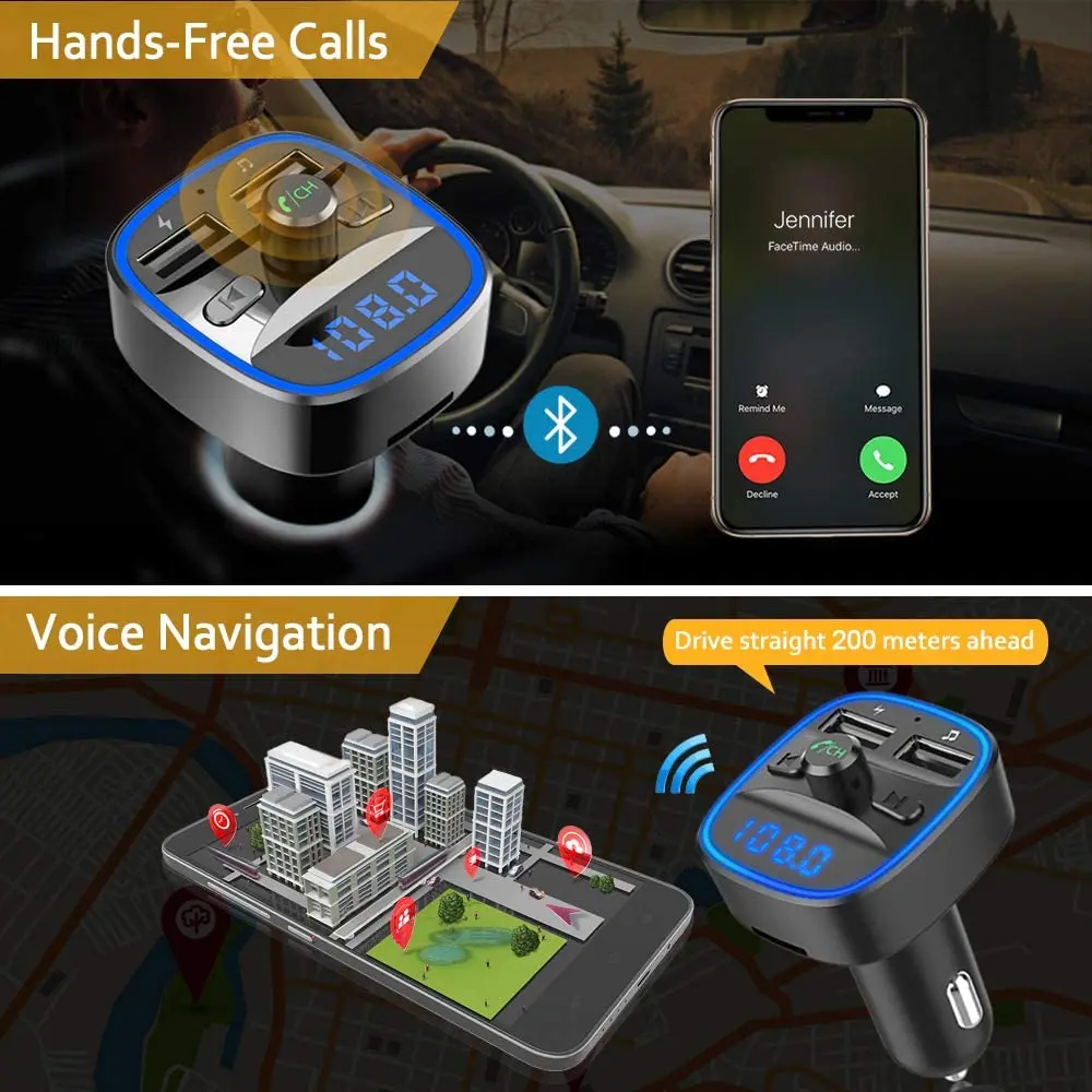 Modulator auto Q1, cu Bluetooth, Led, Fast Charge, 2 x USB Incarcare telefon si Conectare Stick, Player MP3, Hands Free [3]