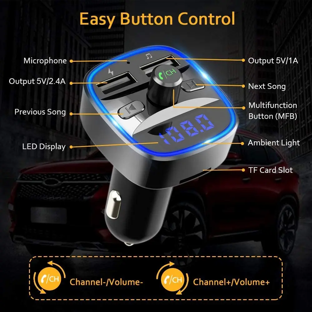 Modulator auto Q1, cu Bluetooth, Led, Fast Charge, 2 x USB Incarcare telefon si Conectare Stick, Player MP3, Hands Free [6]
