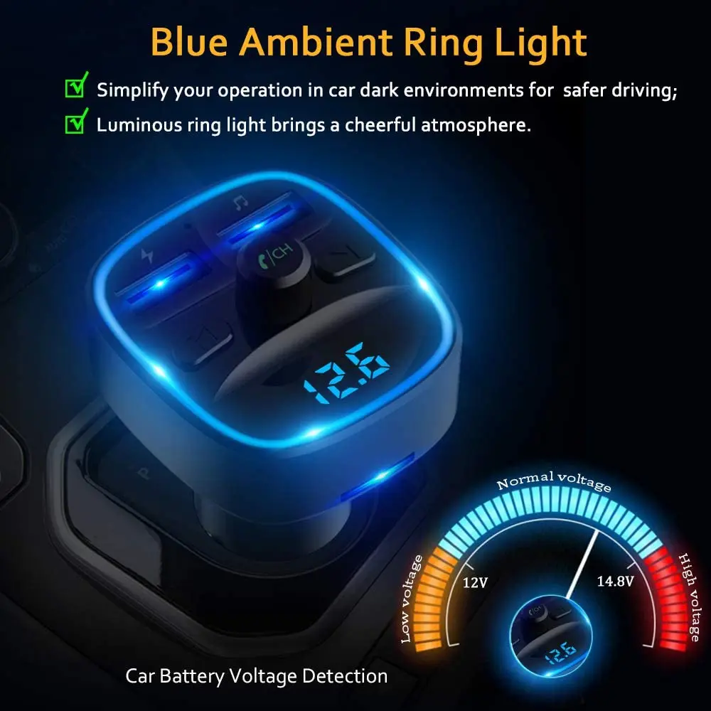Modulator auto Q1, cu Bluetooth, Led, Fast Charge, 2 x USB Incarcare telefon si Conectare Stick, Player MP3, Hands Free [2]