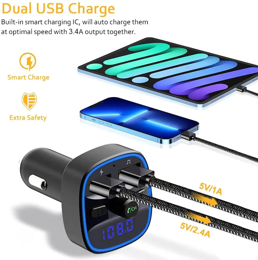 Modulator auto Q1, cu Bluetooth, Led, Fast Charge, 2 x USB Incarcare telefon si Conectare Stick, Player MP3, Hands Free [5]