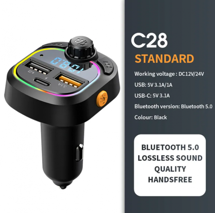 Modulator C4 Bluetooth 5.0, Incarcare Rapida, Lumina RGB 7 culori, USB-C, USB [5]