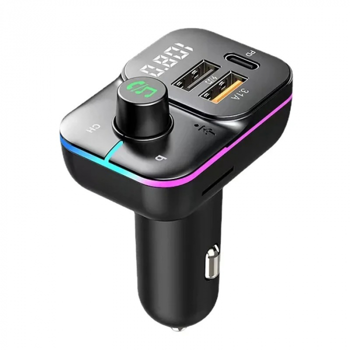 Modulator FM auto Bluetooth, C24S, lumina ambientala, incarcare rapidă, apeluri hands-free, transmisie FM [1]