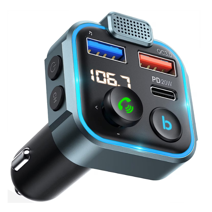 Modulator FM Bluetooth 5.0, Transmitator FM cu functie de incarcator auto, Incarcare rapida, Port USB Type-C, Negru [1]