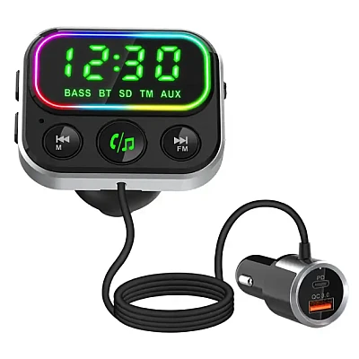 Modulator Transmitator FM Auto Bluetooth, Fast Charge QC 3.0, cu fir [1]