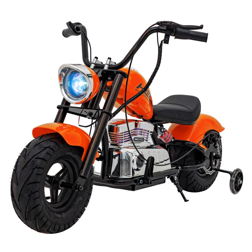 Motocicleta electrica pentru copii, Chopper Warrior, 350W, 18V, port USB, portocaliu, 122x62x73cm [2]