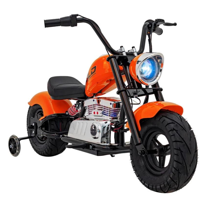 Motocicleta electrica pentru copii, Chopper Warrior, 350W, 18V, port USB, portocaliu, 122x62x73cm [4]