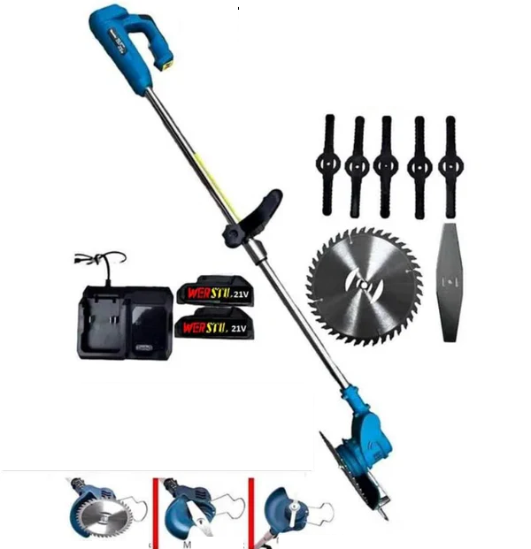 Motocoasa Electrica 2 acumulatori 21V WerStil, Disc, 2 lame, 5 palete gazon incluse [5]