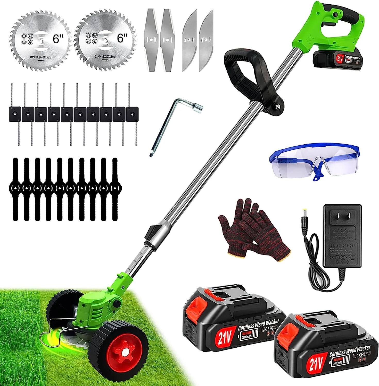 Motocoasa Electrica cu 2 Acumulatori 48V si Set Roti Detasabile, 4000 mAh, 18000 RPM, Disc + 2x Lama + 5x palete INCLUSE [10]