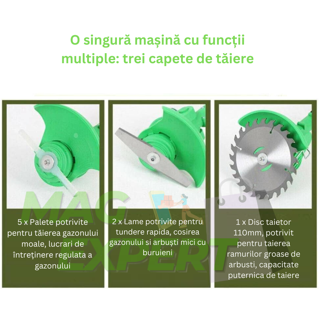 Motocoasa Electrica cu 2 Acumulatori 48V si Set Roti Detasabile, 4000 mAh, 18000 RPM, Disc + 2x Lama + 5x palete INCLUSE [13]