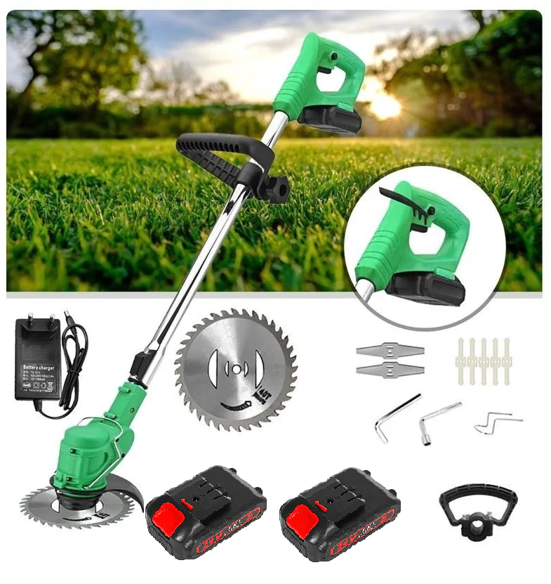 Motocoasa Electrica cu 2 Acumulatori 48V si Set Roti Detasabile, 4000 mAh, 18000 RPM, Disc + 2x Lama + 5x palete INCLUSE [12]