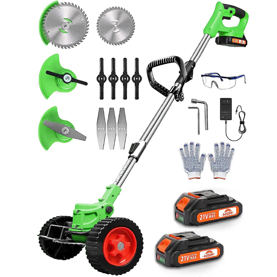 Motocoasa Electrica cu 2 Acumulatori 48V si Set Roti Detasabile, 4000 mAh, 18000 RPM, Disc + 2x Lama + 5x palete INCLUSE [15]