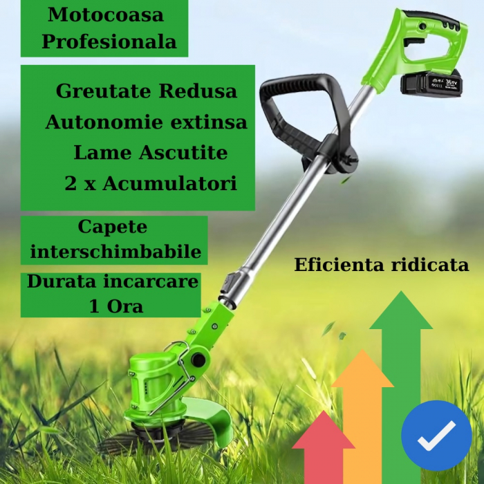 Motocoasa Electrica cu Acumulator 12 V / 24 V / 48 V, 4000 mAh, 20000 rpm, Disc 110mm, 2 x Lama, 5 x Palete [14]