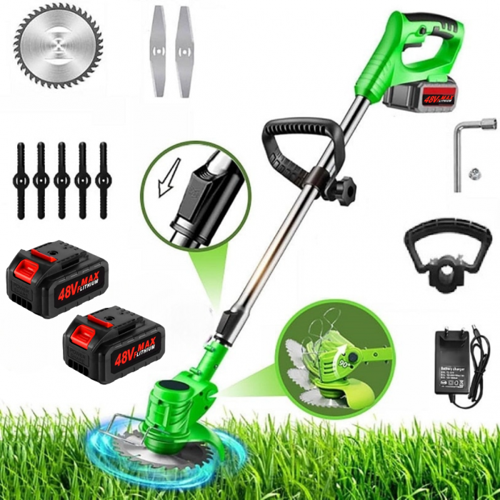 Motocoasa Electrica cu Acumulator 12 V / 24 V / 48 V, 4000 mAh, 20000 rpm, Disc 110mm, 2 x Lama, 5 x Palete [11]
