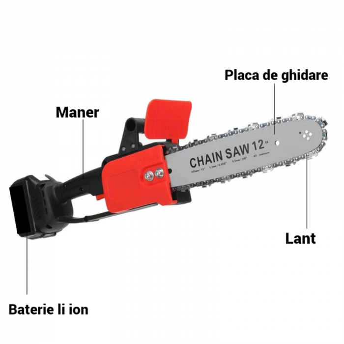 Motofierastrau Drujba Electrica cu 2 Acumulatori 48V, Sistem ungere lant, 1200W, Lamela 12 inch, 4800 rpm [3]