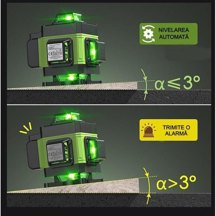 Nivela Laser 4D cu 16 Linii, Autonivelare, Telecomandă, Lumina Verde, Trepied 150 cm, Platformă de Ridicare [6]