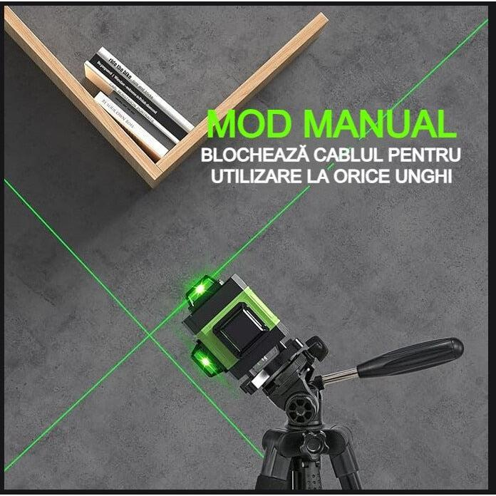Nivela Laser 4D cu 16 Linii, Autonivelare, Telecomandă, Lumina Verde, Trepied 150 cm, Platformă de Ridicare [5]